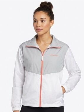 Columbia Women's Lightweight Windbreaker Jacket in Light Gray and White